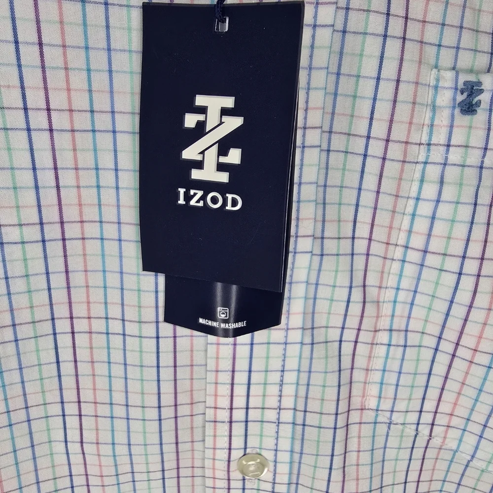 IZOD Men's White Colored Plaid Shirt NWT Medium - Picture 3 of 10